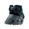 Hoof boot for a barefoot pony. Brand is Flex Hoof Boots, with black gaiter and black back strap.
